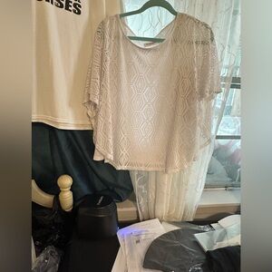 Allison Daley White Lace Overlay Top with Butterfly sleeves